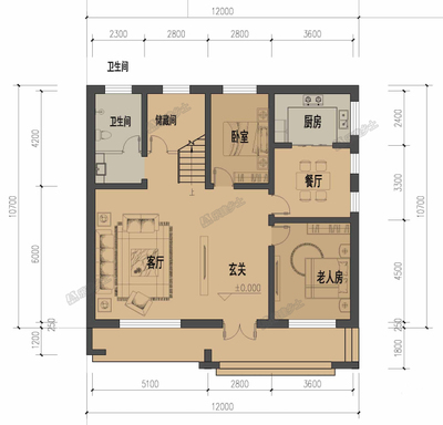 溫馨方正 一棟12x12米二層民宅的平面設(shè)計(jì)構(gòu)想